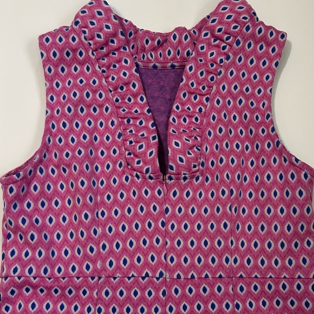 Tyler Boe Ella Diamond Print Sleeveless Dress Ruffle Back Pink Blue Sz XS - Picture 6 of 9